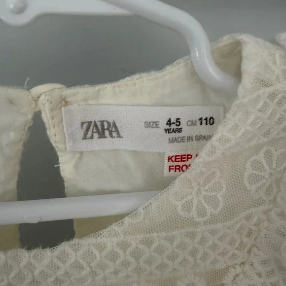 Zara Kids Girls Lace Dress White Ruffle Collar Long Sleeve Tiered Size 4-5 - Picture 3 of 3